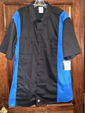Dickies Black and Royal Blue Short-Sleeve Button-Down Work Shirt XXL NWT